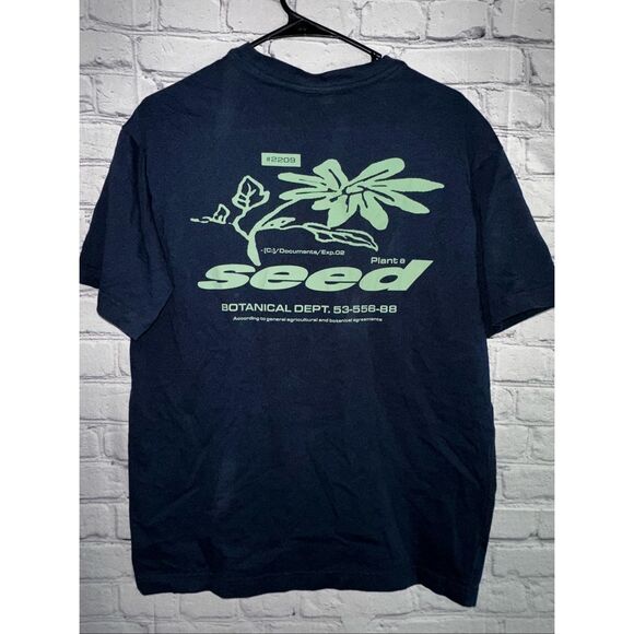 H&M Relaxed Fit Printed T-Shirt Men’s Medium Navy “Seed” Botanical Graphic Stree - Picture 4 of 7